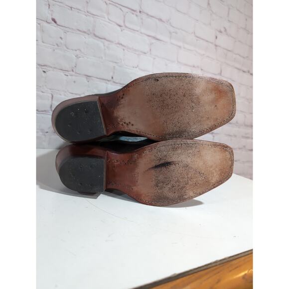 Justin Boots Style L2696 Brown And Teal Leather Cowgirl Western Women Size 6.5 - Picture 12 of 16